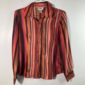 Vintage Bob Mackie Studio Silk Striped Button Shirt Women Size 12